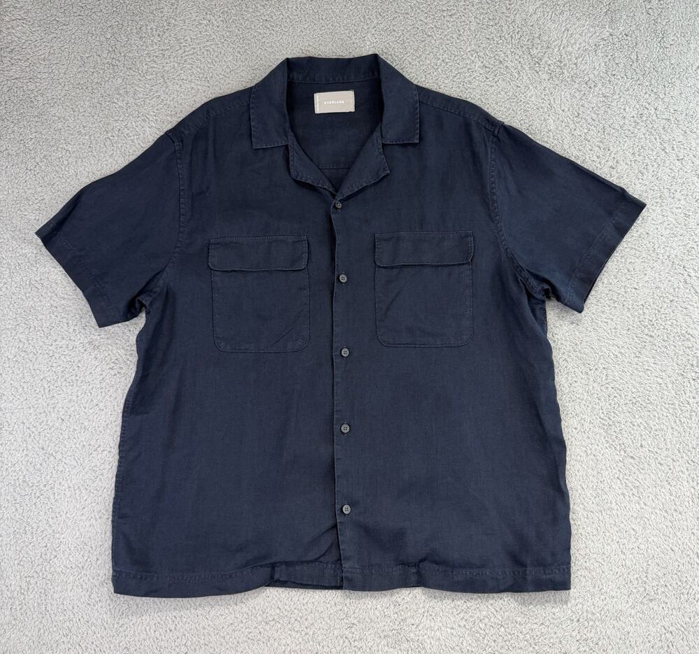 Everlane Blue Navy Button Down European 100% Linen Shirt Men's Large Top